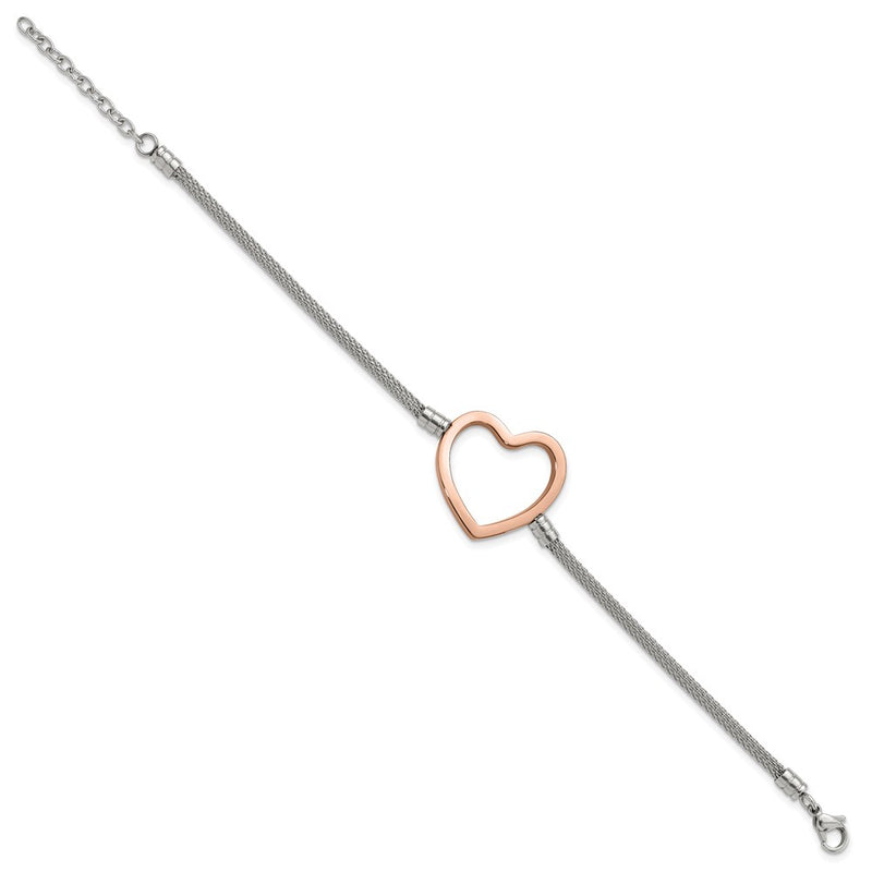 9.25 Inch Stainless Steel Pink Pvd-Plated Heart Mesh W/ 1.5In Ext Bracelet