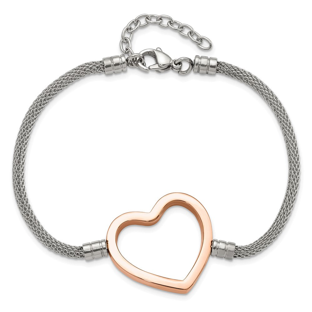 9.25 Inch Stainless Steel Pink Pvd-Plated Heart Mesh W/ 1.5In Ext Bracelet
