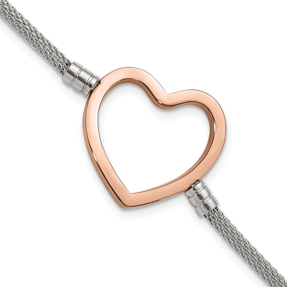 9.25 Inch Stainless Steel Pink Pvd-Plated Heart Mesh W/ 1.5In Ext Bracelet