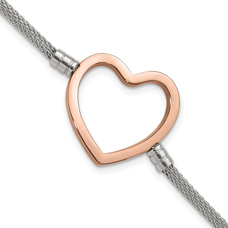 9.25 Inch Stainless Steel Pink Pvd-Plated Heart Mesh W/ 1.5In Ext Bracelet