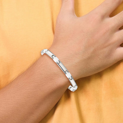 Stainless Steel Chisel Polished With White Ceramic 7.5 Inch Link Bracelet
