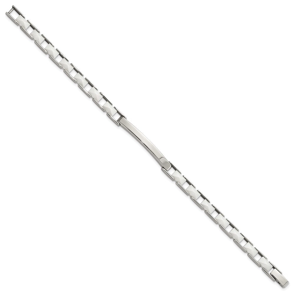 7.5 Inch Stainless Steel & White Ceramic Bar Bracelet