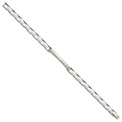7.5 Inch Stainless Steel & White Ceramic Bar Bracelet