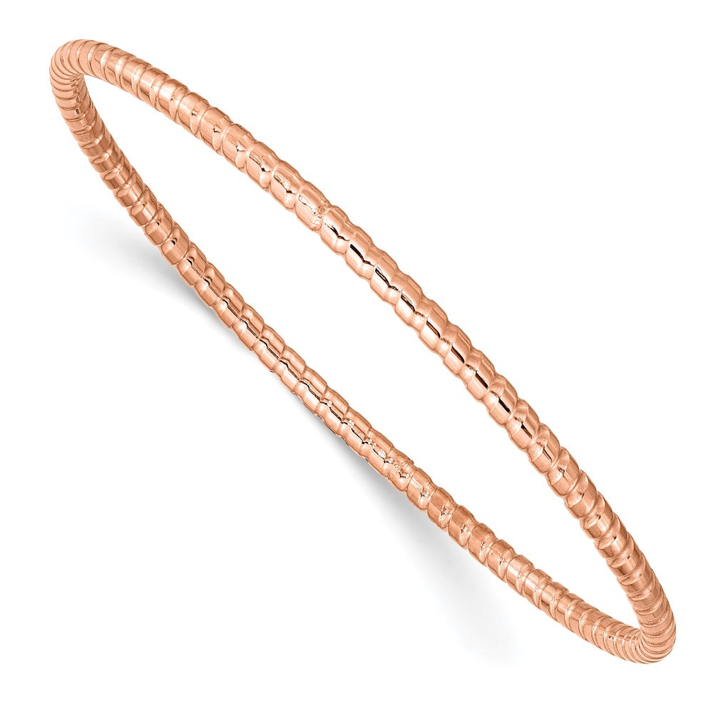 Stainless Steel Chisel Polished And Textured Rose Ip-Plated 3mm Bangle