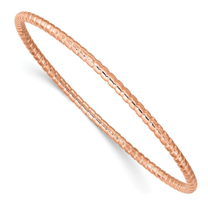 Stainless Steel Chisel Polished And Textured Rose Ip-Plated 3mm Bangle
