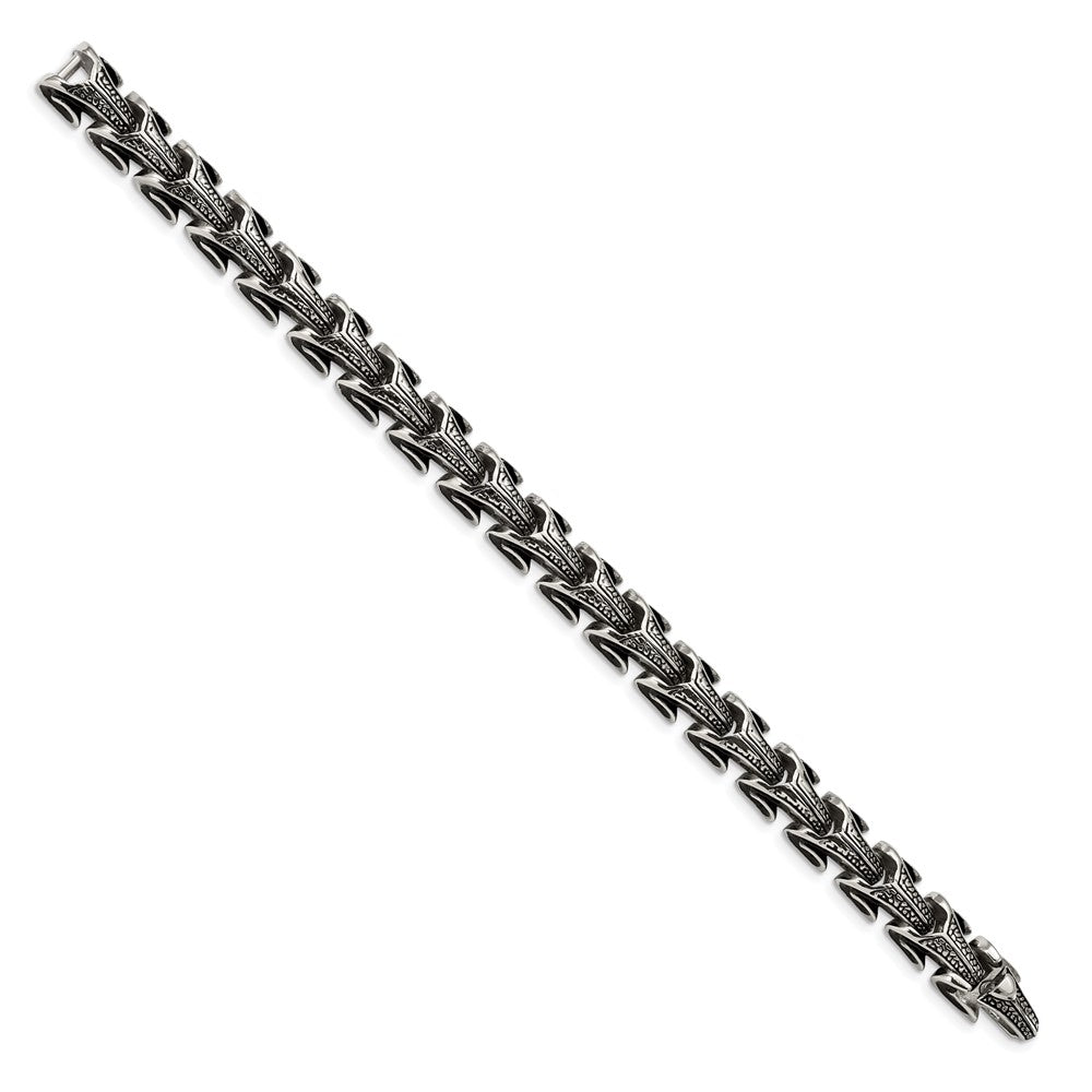Stainless Steel Chisel Antiqued And Polished 8.5 Inch Dragon Scale Link Bracelet