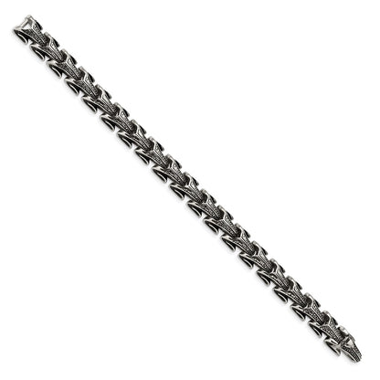 Stainless Steel Chisel Antiqued And Polished 8.5 Inch Dragon Scale Link Bracelet