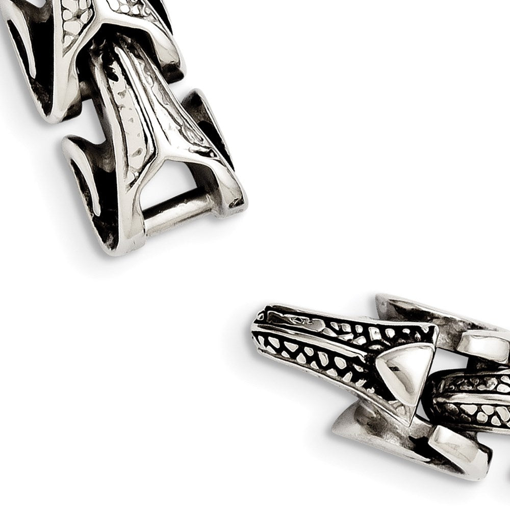 Stainless Steel Chisel Antiqued And Polished 8.5 Inch Dragon Scale Link Bracelet