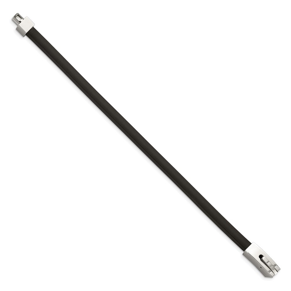 Stainless Steel Chisel Polished Black Rubber 8.5 Inch Bracelet