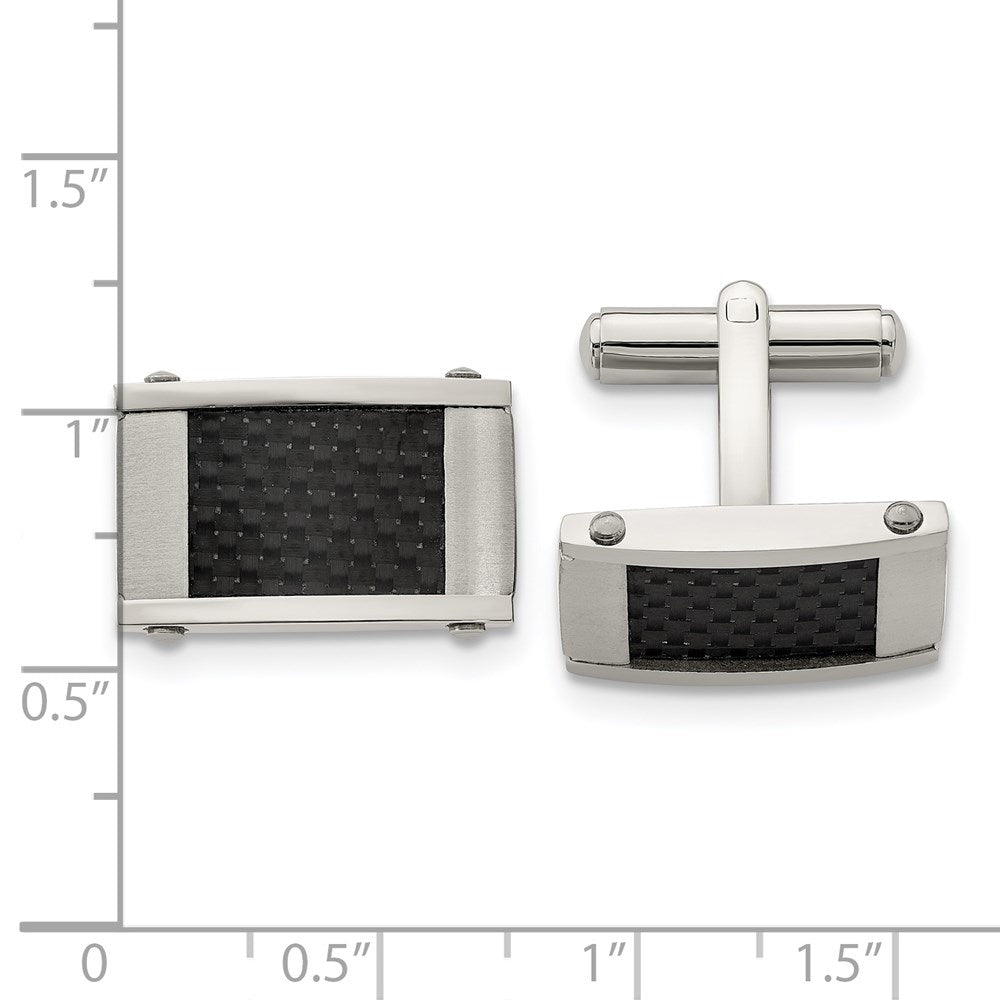 Stainless Steel Chisel Brushed And Polished Black Carbon Fiber Inlay Cufflinks
