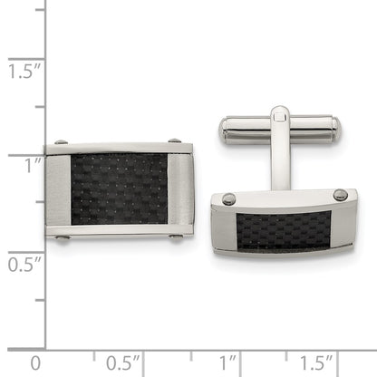 Stainless Steel Chisel Brushed And Polished Black Carbon Fiber Inlay Cufflinks