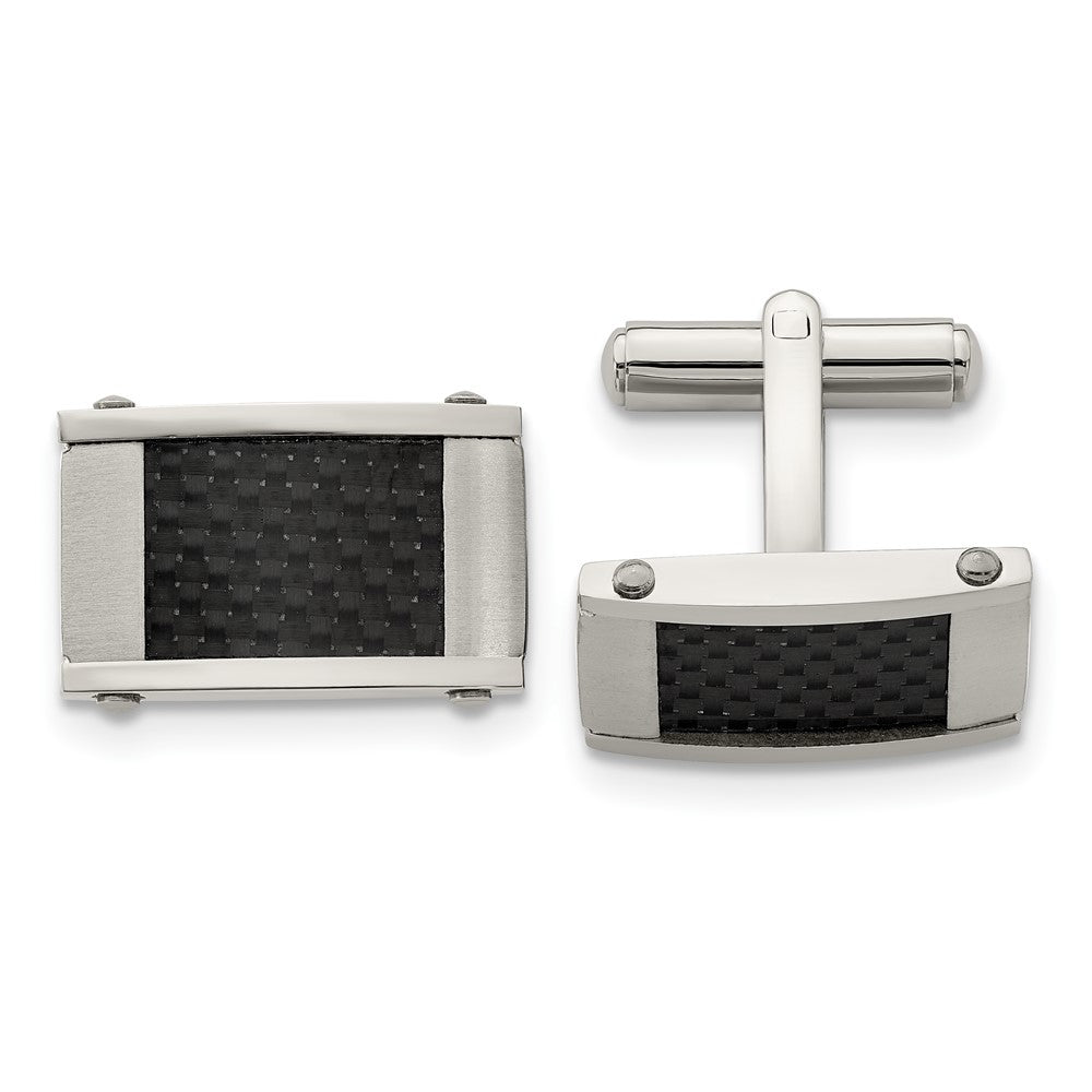 Stainless Steel Chisel Brushed And Polished Black Carbon Fiber Inlay Cufflinks