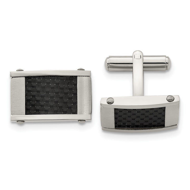 Stainless Steel Chisel Brushed And Polished Black Carbon Fiber Inlay Cufflinks