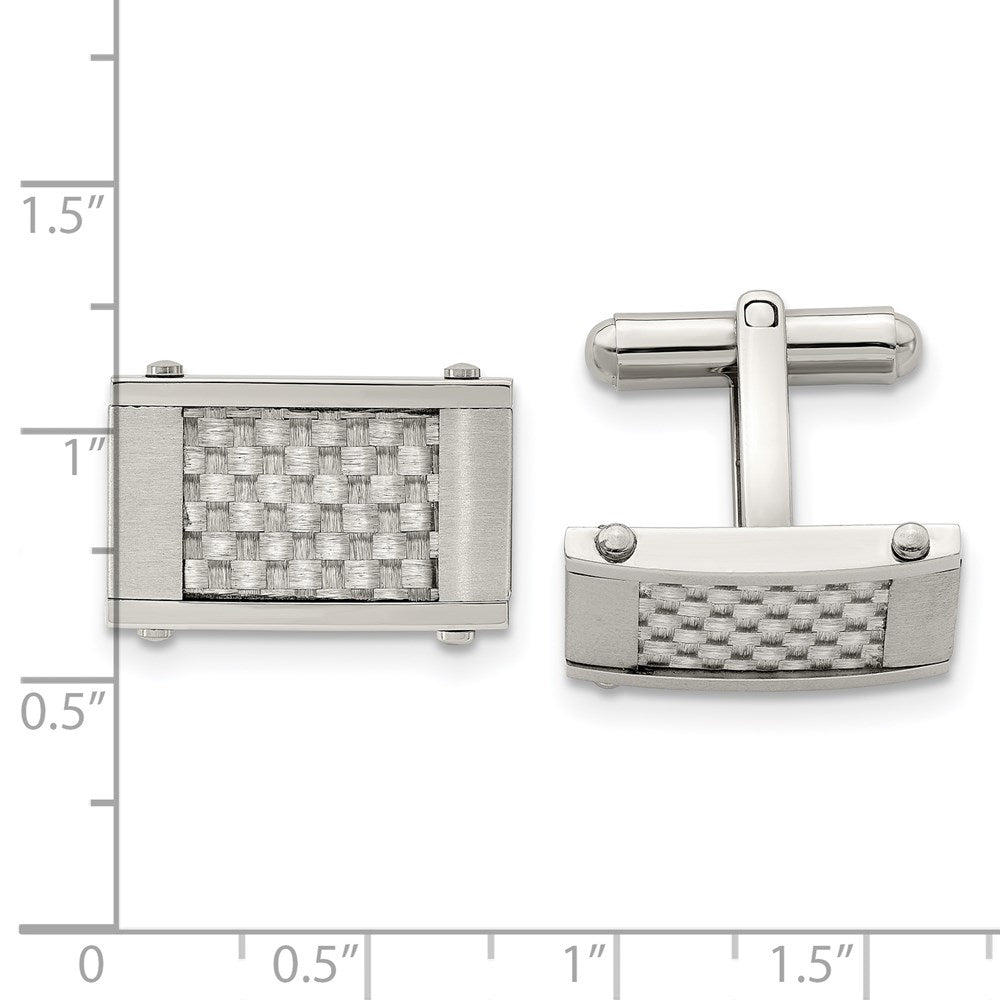 Stainless Steel Chisel Brushed And Polished Grey Carbon Fiber Inlay Cufflinks