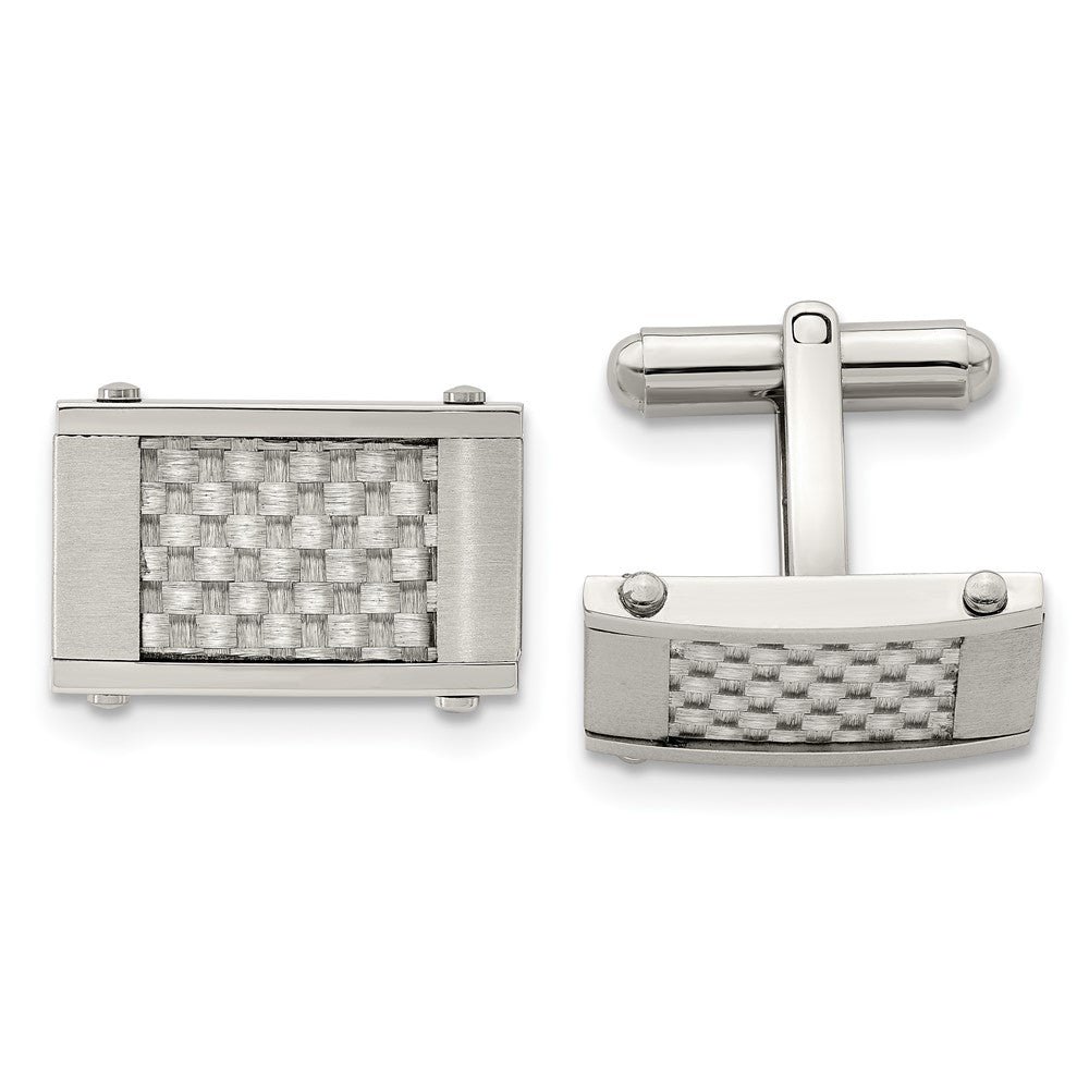 Stainless Steel Chisel Brushed And Polished Grey Carbon Fiber Inlay Cufflinks