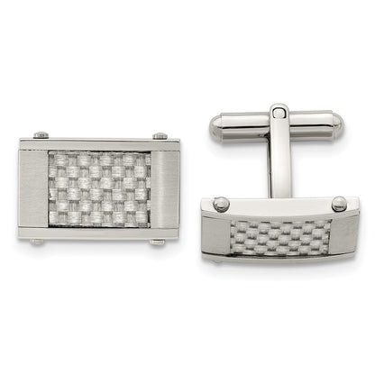 Stainless Steel Chisel Brushed And Polished Grey Carbon Fiber Inlay Cufflinks