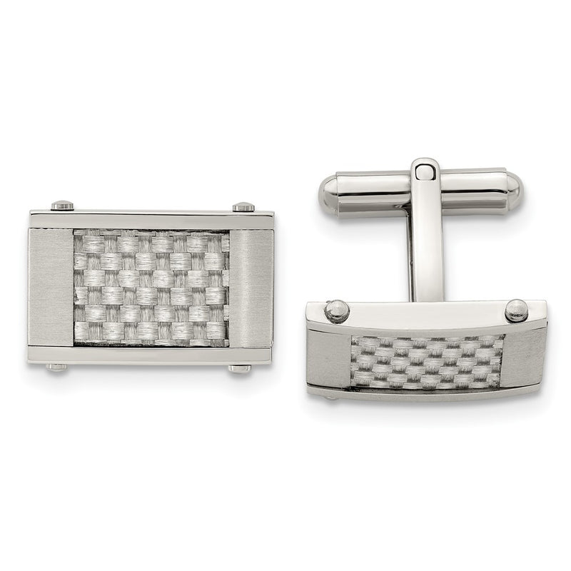 Stainless Steel Chisel Brushed And Polished Grey Carbon Fiber Inlay Cufflinks