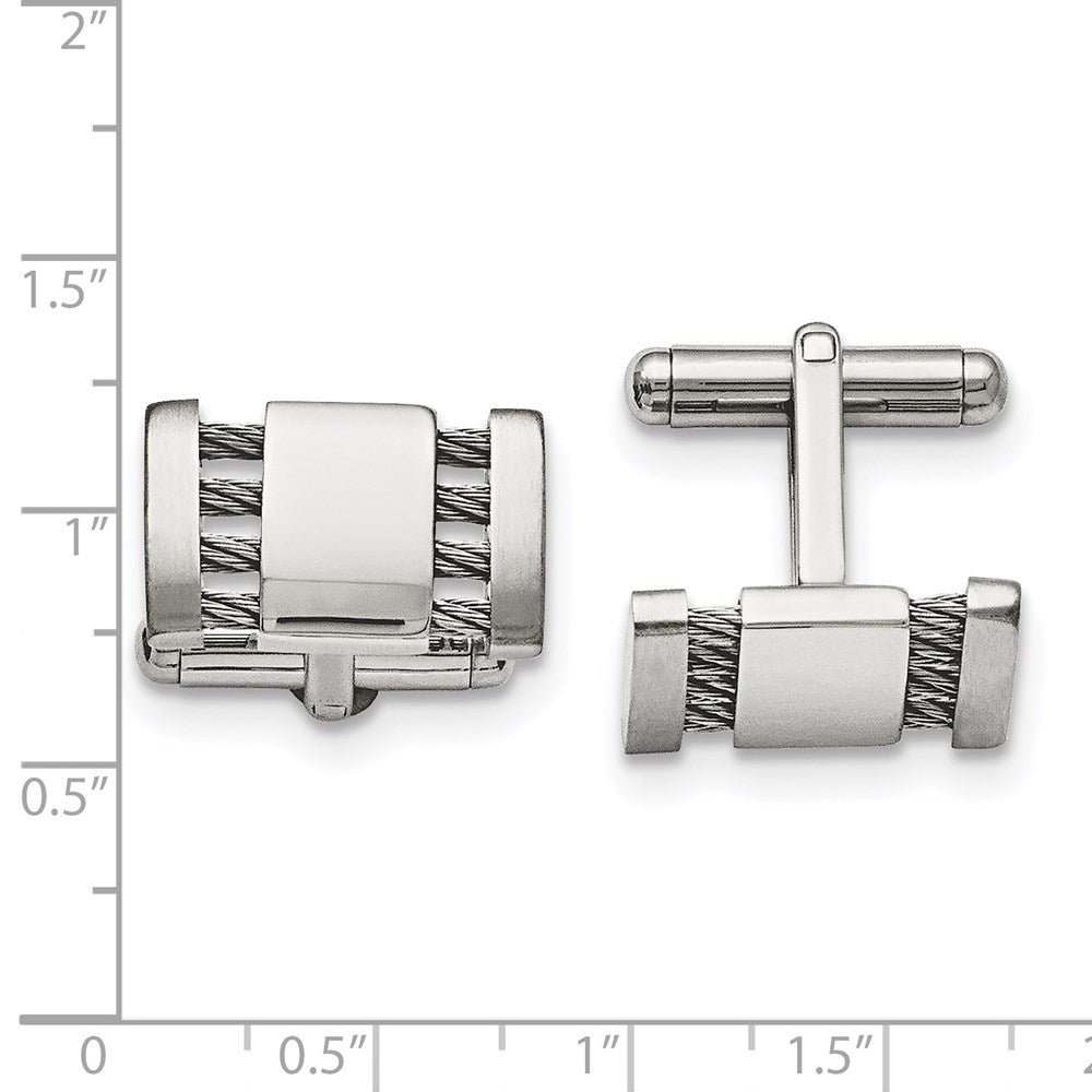 Stainless Steel Chisel Brushed And Polished With Cable Cufflinks