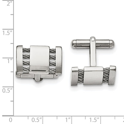 Stainless Steel Chisel Brushed And Polished With Cable Cufflinks