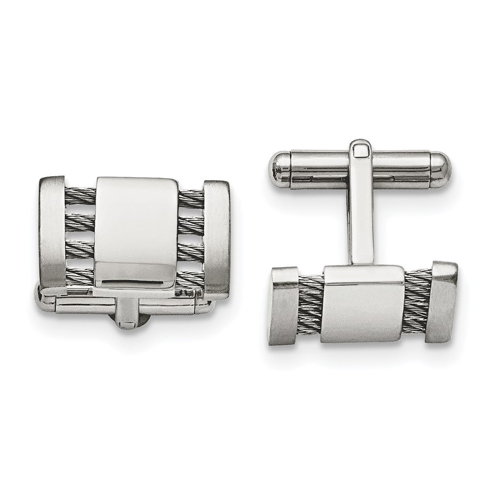Stainless Steel Chisel Brushed And Polished With Cable Cufflinks