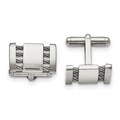 Stainless Steel Chisel Brushed And Polished With Cable Cufflinks