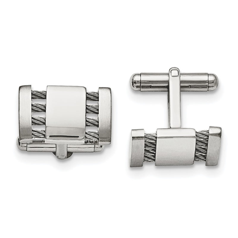 Stainless Steel Chisel Brushed And Polished With Cable Cufflinks