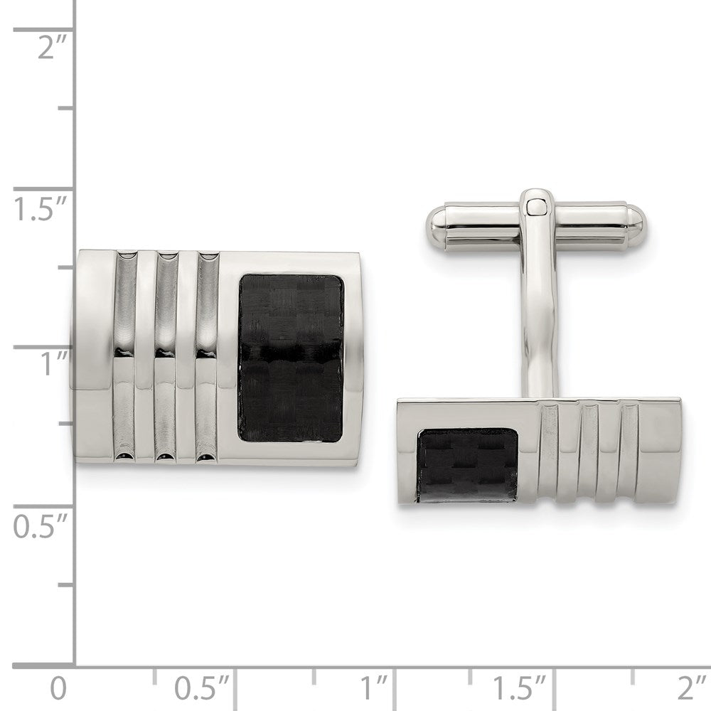 Stainless Steel Chisel Brushed Black Carbon Fiber Inlay Cufflinks