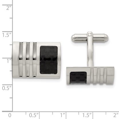 Stainless Steel Chisel Brushed Black Carbon Fiber Inlay Cufflinks