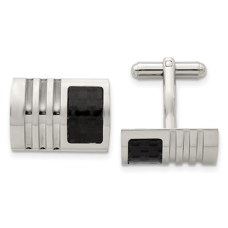 Stainless Steel Chisel Brushed Black Carbon Fiber Inlay Cufflinks