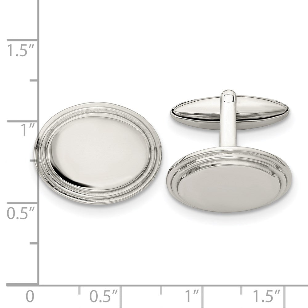 Stainless Steel Chisel Polished Oval Cufflinks