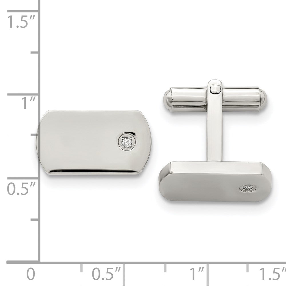 Stainless Steel Chisel Polished .03 Carat Diamond Cufflinks