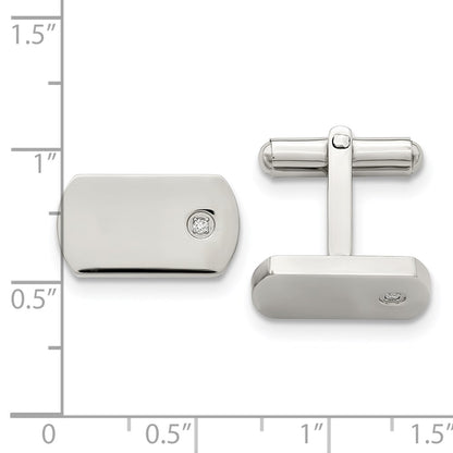 Stainless Steel Chisel Polished .03 Carat Diamond Cufflinks