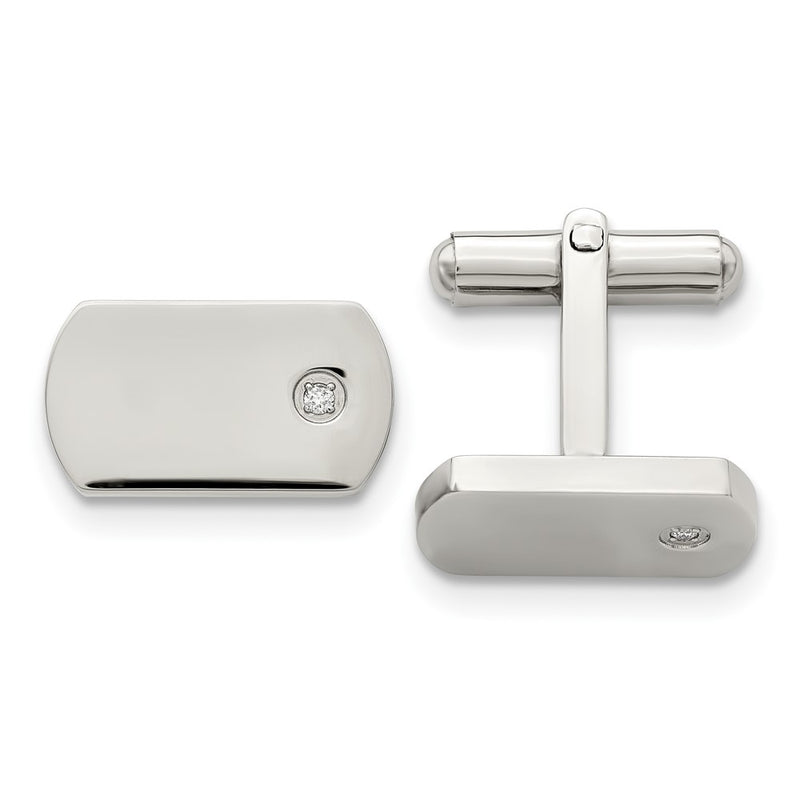 Stainless Steel Chisel Polished .03 Carat Diamond Cufflinks