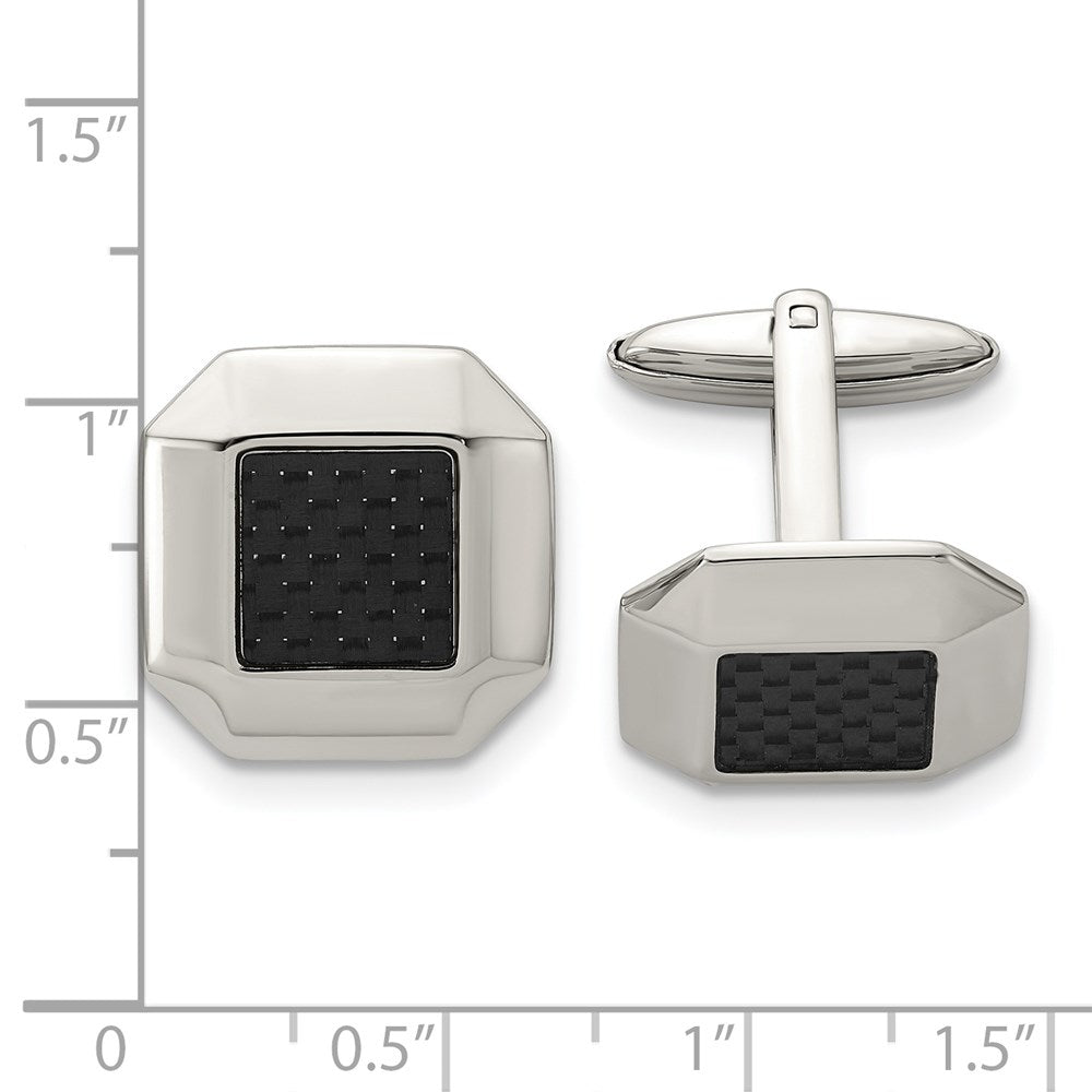Stainless Steel Chisel Polished Black Carbon Fiber Inlay Cufflinks
