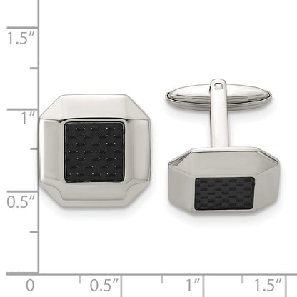 Stainless Steel Chisel Polished Black Carbon Fiber Inlay Cufflinks