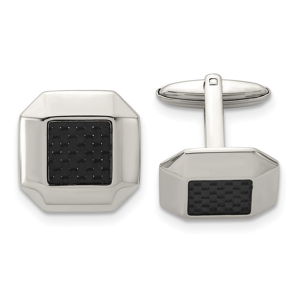 Stainless Steel Chisel Polished Black Carbon Fiber Inlay Cufflinks