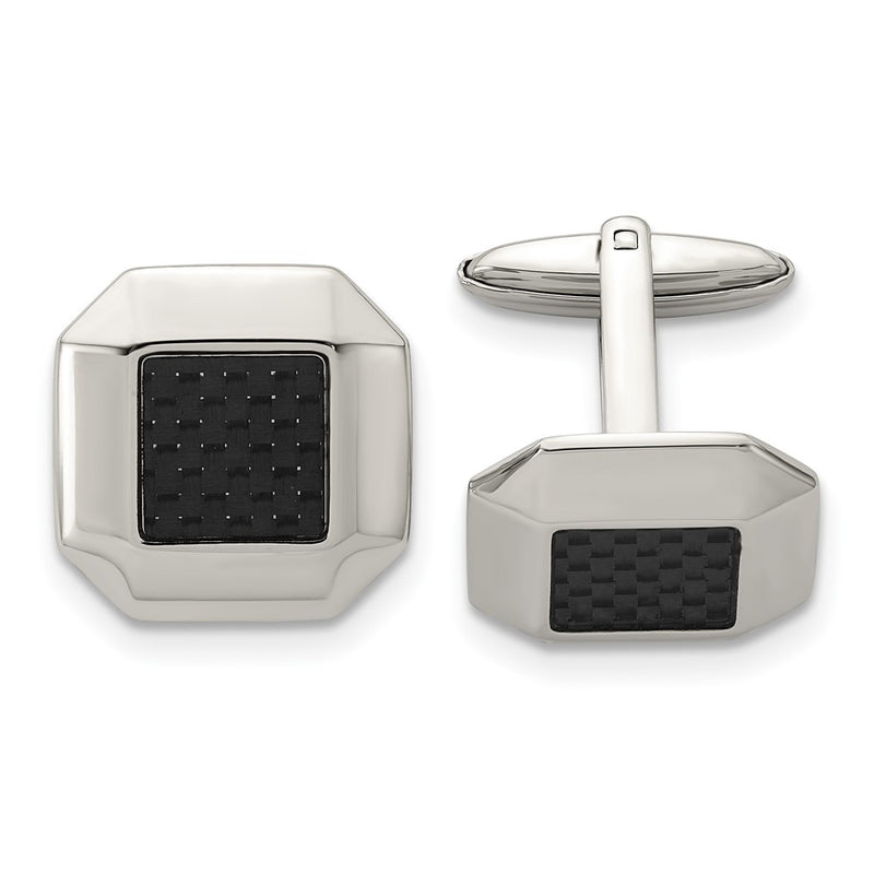 Stainless Steel Chisel Polished Black Carbon Fiber Inlay Cufflinks