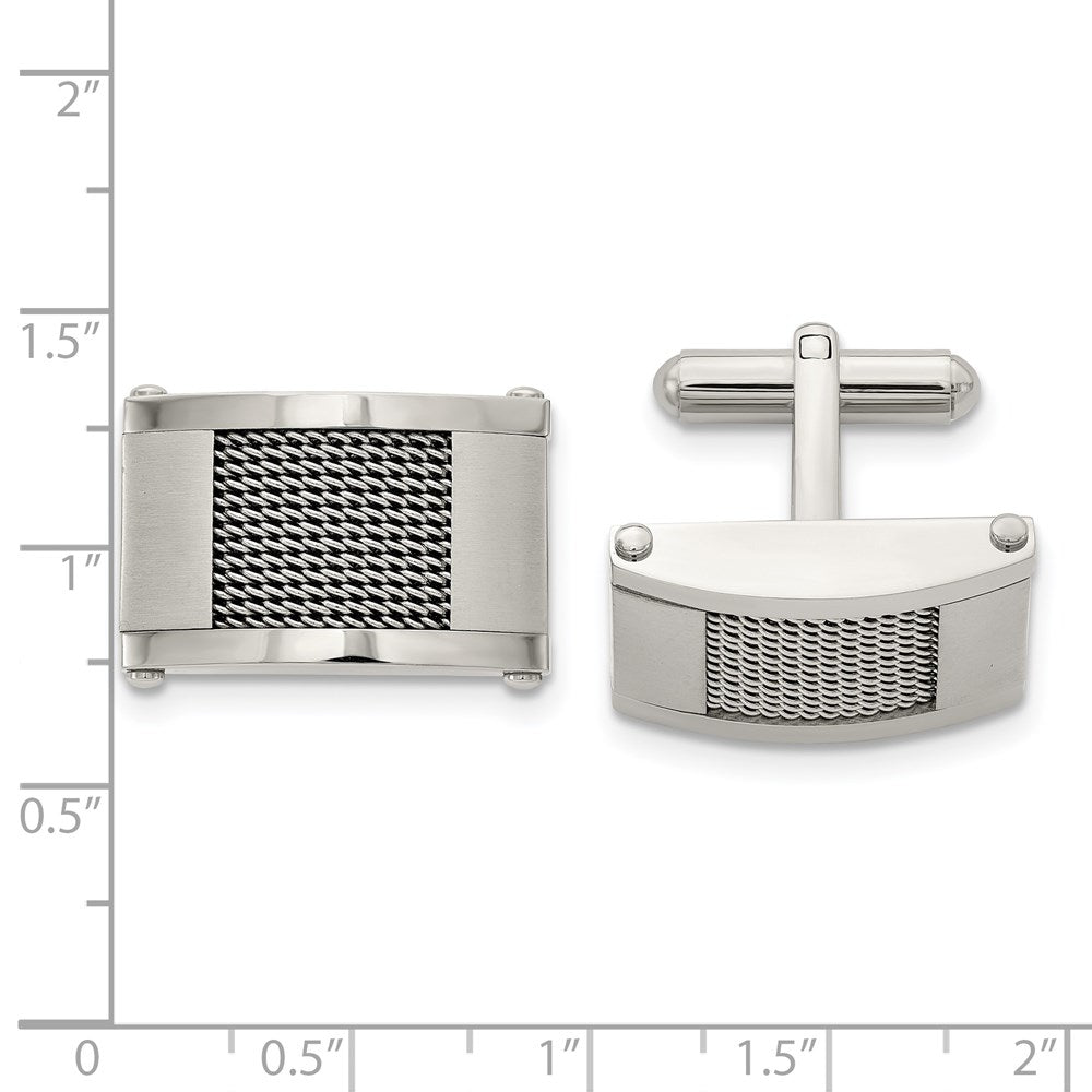 Stainless Steel Chisel Brushed And Polished With Wire Inlay Cufflinks