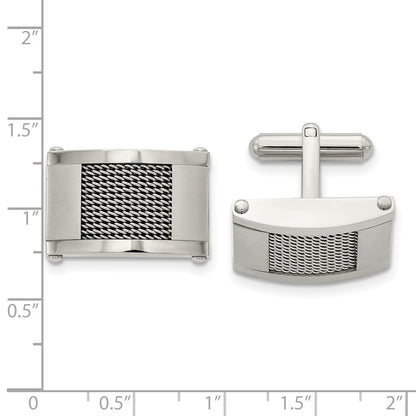 Stainless Steel Chisel Brushed And Polished With Wire Inlay Cufflinks