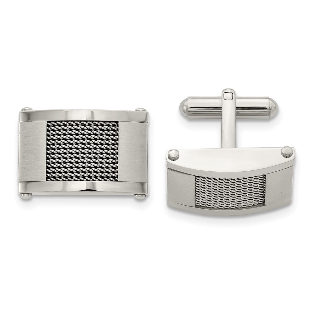 Stainless Steel Chisel Brushed And Polished With Wire Inlay Cufflinks
