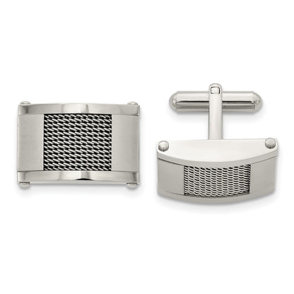 Stainless Steel Chisel Brushed And Polished With Wire Inlay Cufflinks