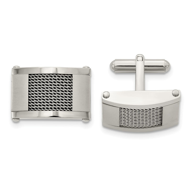 Stainless Steel Chisel Brushed And Polished With Wire Inlay Cufflinks