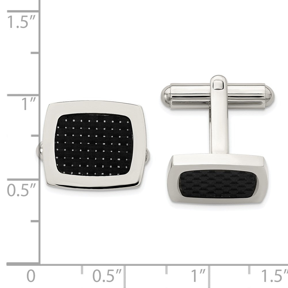 Stainless Steel Chisel Polished Black Carbon Fiber Inlay Cufflinks
