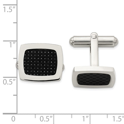 Stainless Steel Chisel Polished Black Carbon Fiber Inlay Cufflinks