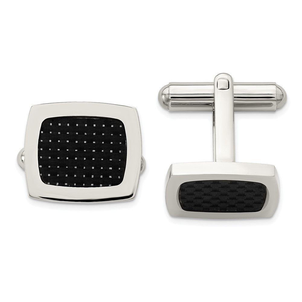 Stainless Steel Chisel Polished Black Carbon Fiber Inlay Cufflinks