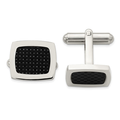 Stainless Steel Chisel Polished Black Carbon Fiber Inlay Cufflinks