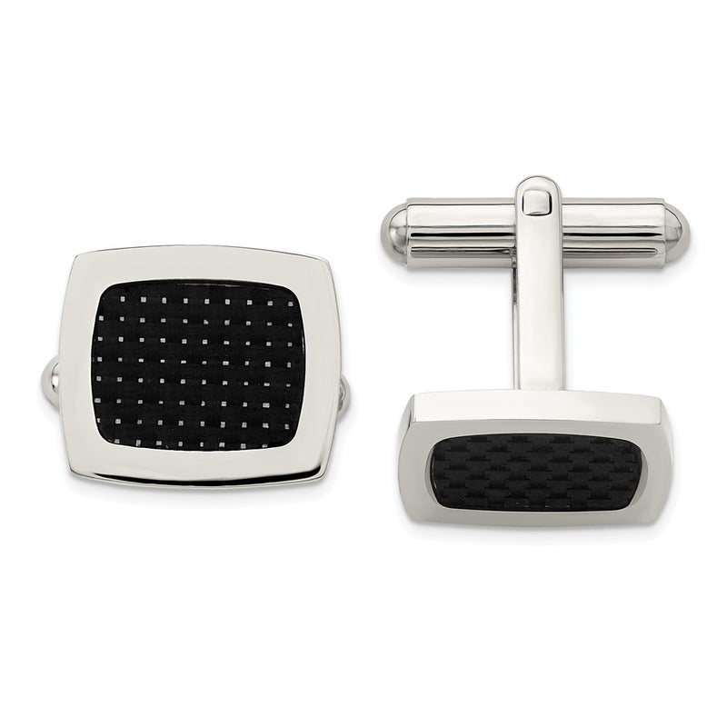 Stainless Steel Chisel Polished Black Carbon Fiber Inlay Cufflinks