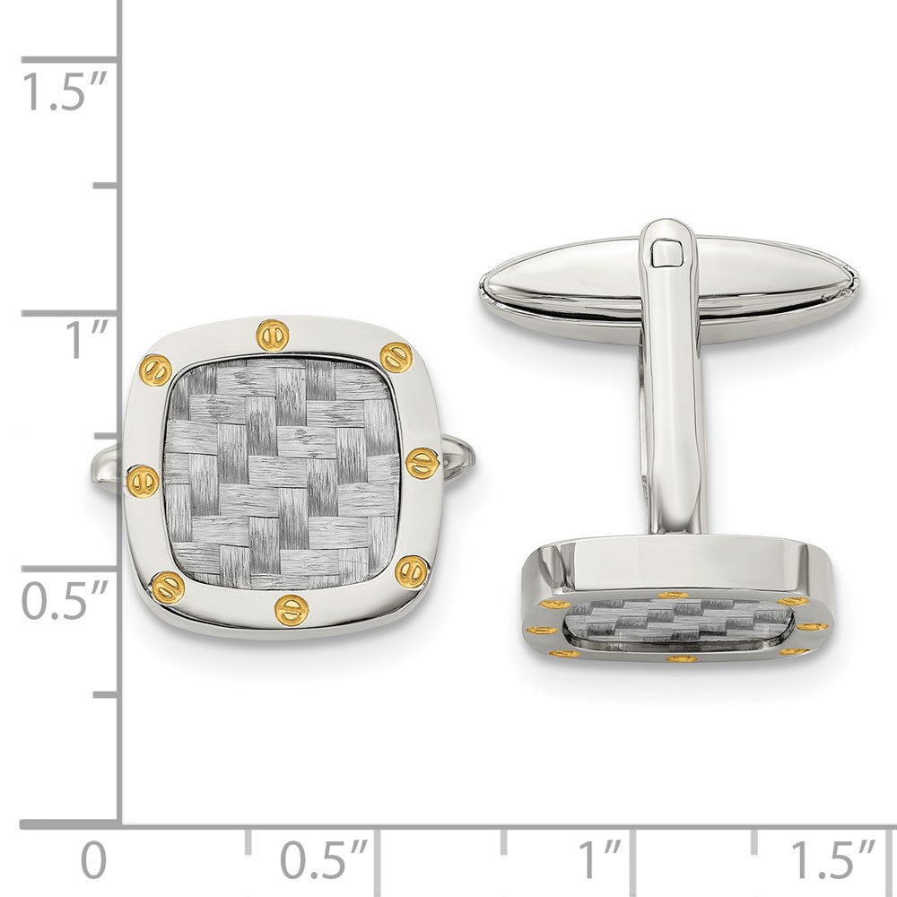 Stainless Steel Chisel Polished Yellow Ip-Plated With Grey Carbon Fiber Inlay Cufflinks