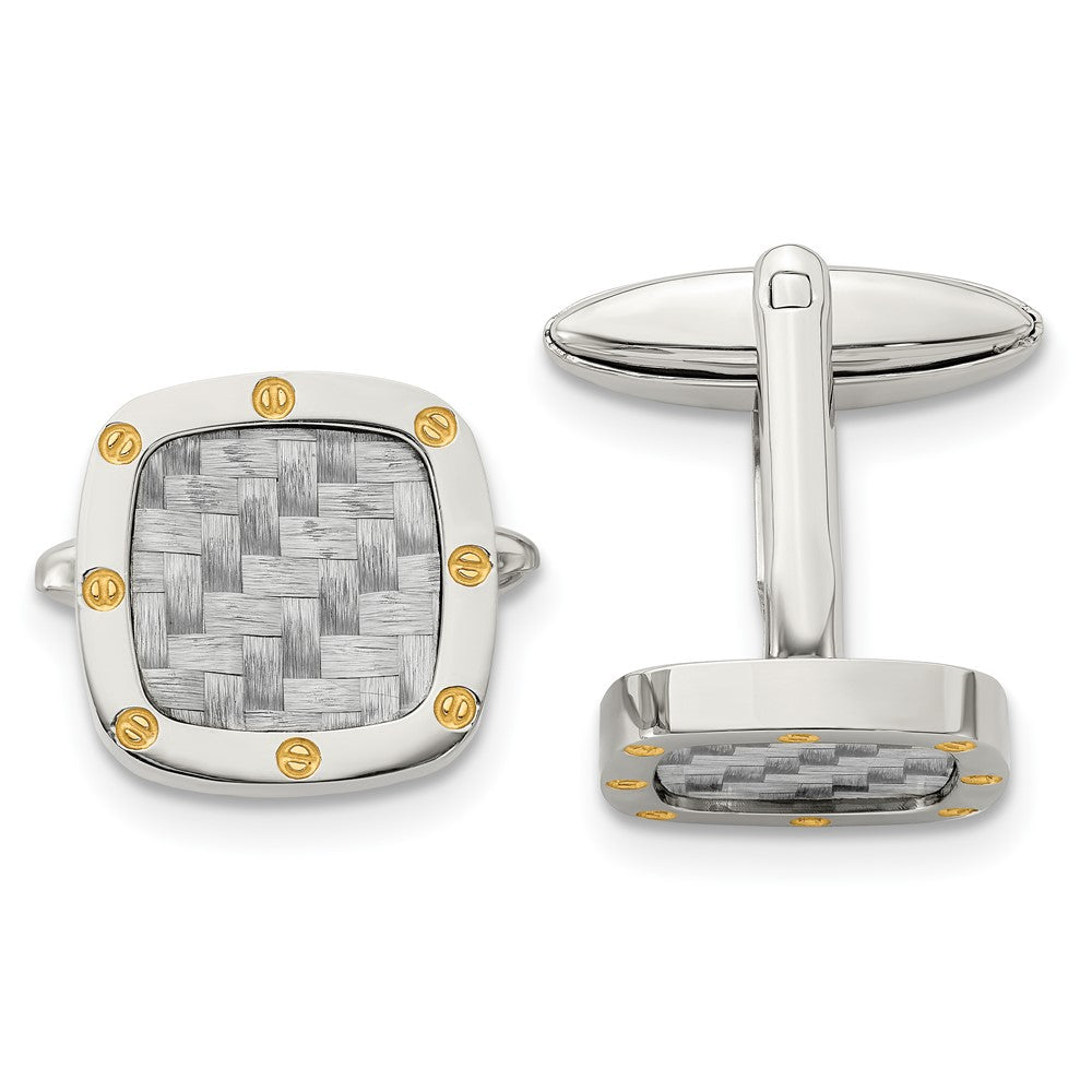 Stainless Steel Chisel Polished Yellow Ip-Plated With Grey Carbon Fiber Inlay Cufflinks
