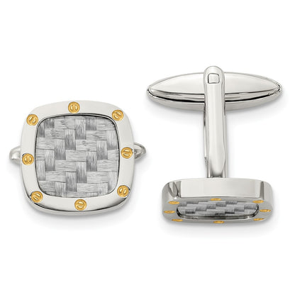 Stainless Steel Chisel Polished Yellow Ip-Plated With Grey Carbon Fiber Inlay Cufflinks